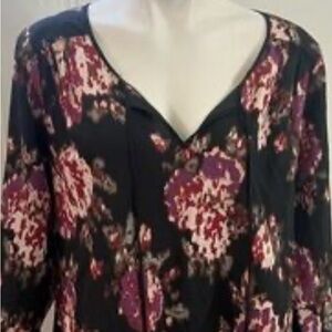 Black Rainn Black and Pink Tie Front Blouse